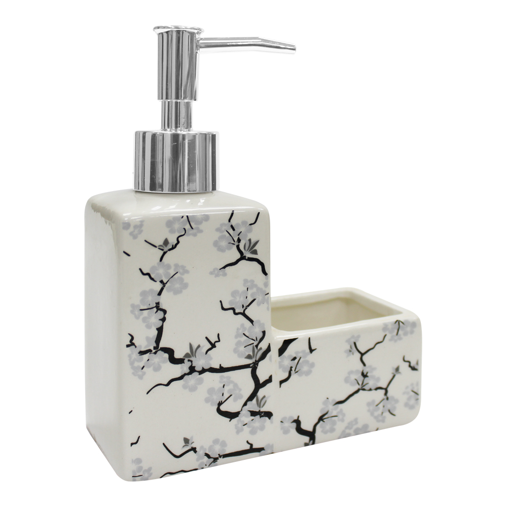 картинка Дозатор для моющих средств DMSG-02 с губкой, 14*6*17 см, керамика, поролон, в ассортименте 