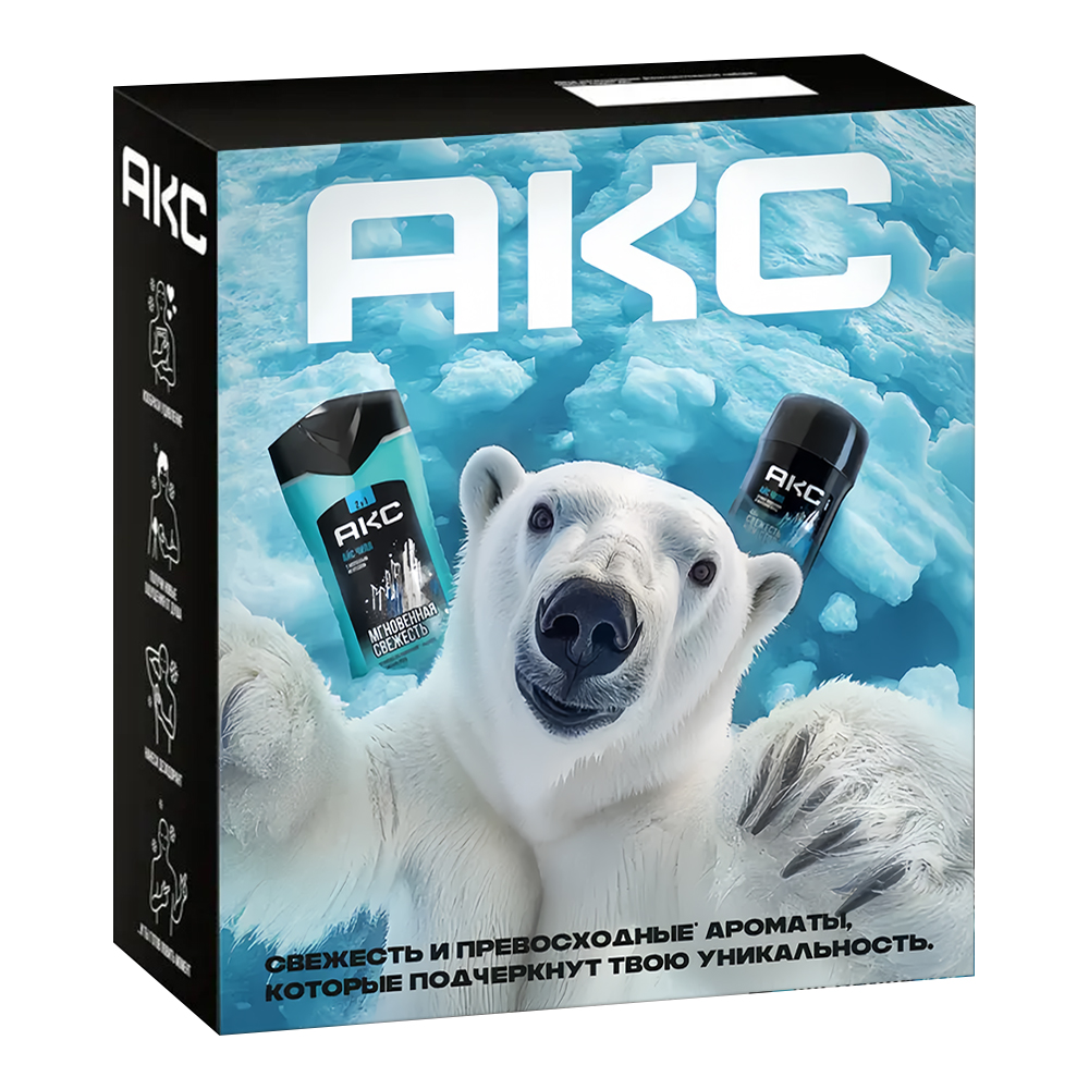 картинка Набор подарочный АХЕ ICE CHILL, 2 в 1 гель-шампунь для душа 250мл + дезодорант стик 50мл, мужской 