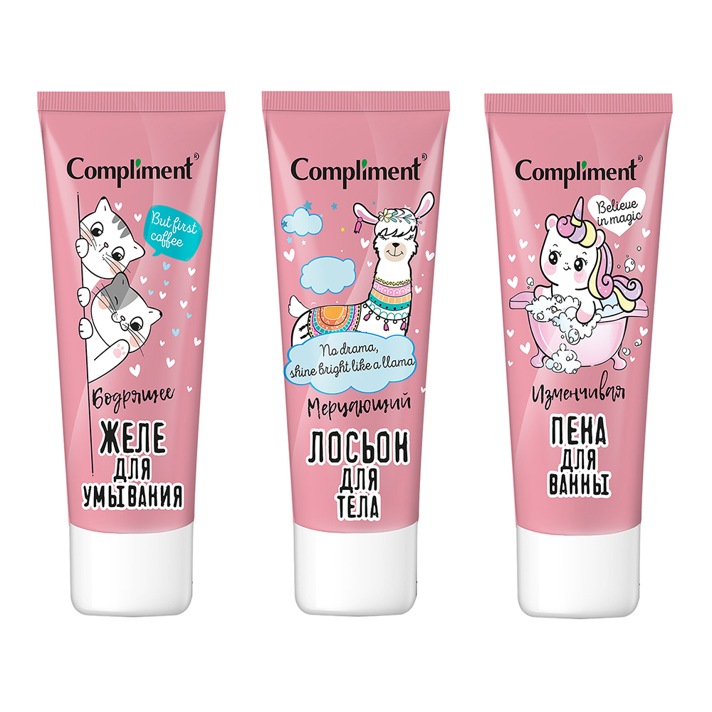картинка Набор подарочный Compliment №1342 Beauty box Розовый фламинго (пена для ванны 80 мл + желе для умывания 80 мл + Лосьон для тела 80 мл), женский 