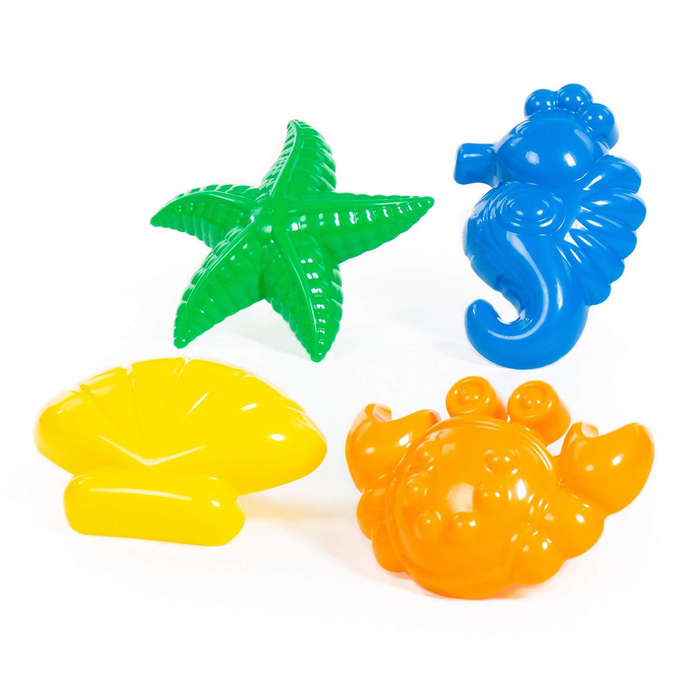 картинка Набор для песочницы 53831 Полесье формочки:краб,морской конёк,морская звезда,ракушка, 172*153*65 мм, пластик 