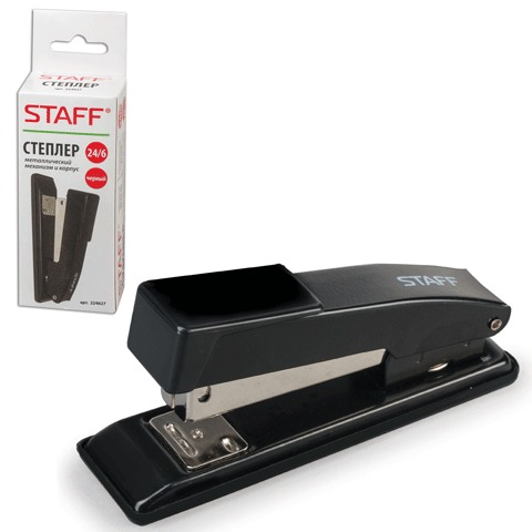 Степлер Staff №24/6 черный металл