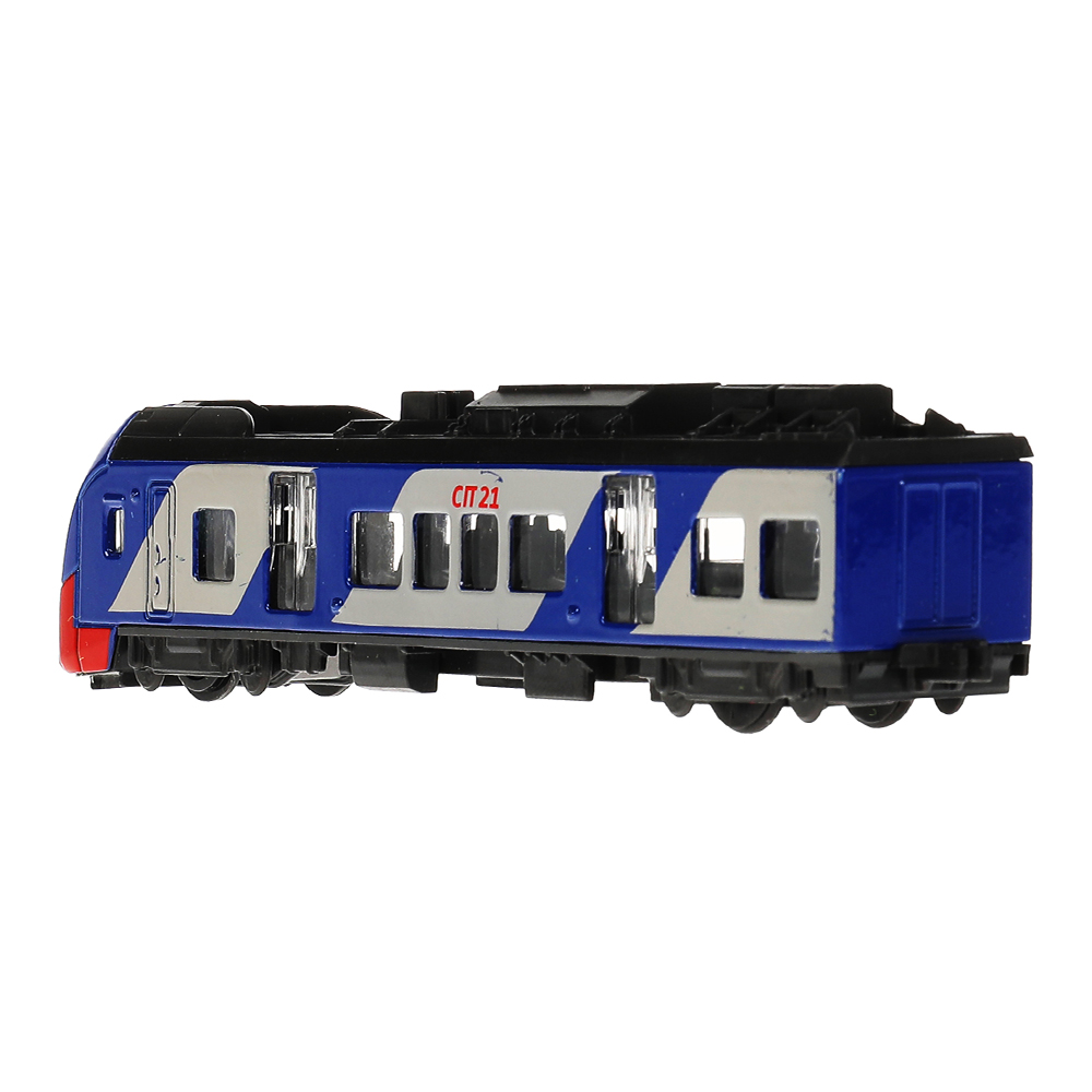 картинка Машина ELTRAIN-17-BUSR Технопарк Пассажирский электропоезд, инерционный, 17 см, металл, синий 