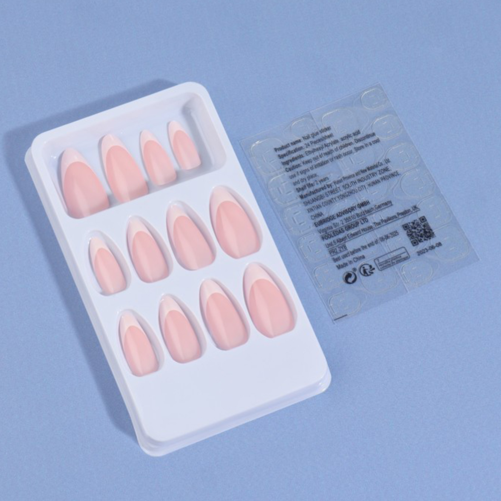 картинка Ногти накладные Queen Fair 9718299 форма миндаль, френч 24 шт, нежно-розовые 