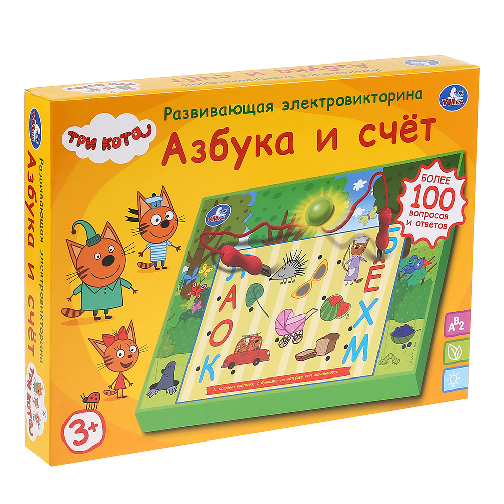 картинка Настольная игра HT662-R Три кота электровикторина, азбука и счет, 100 вопросов 