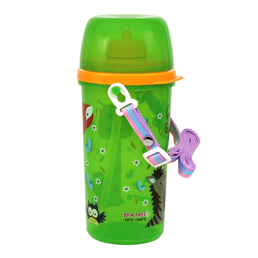 Бутылка для воды E-91(T) детская с трубочкой, пластик, 0,5 л, зеленый