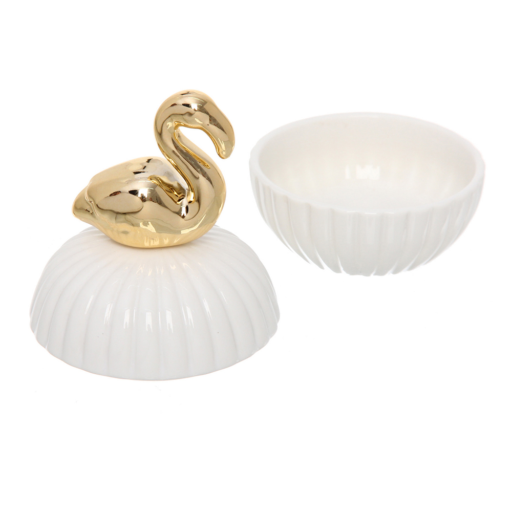 картинка Шкатулка 616-678 керамическая GOLD Podarok фламинго 11*9*3 см, белый 