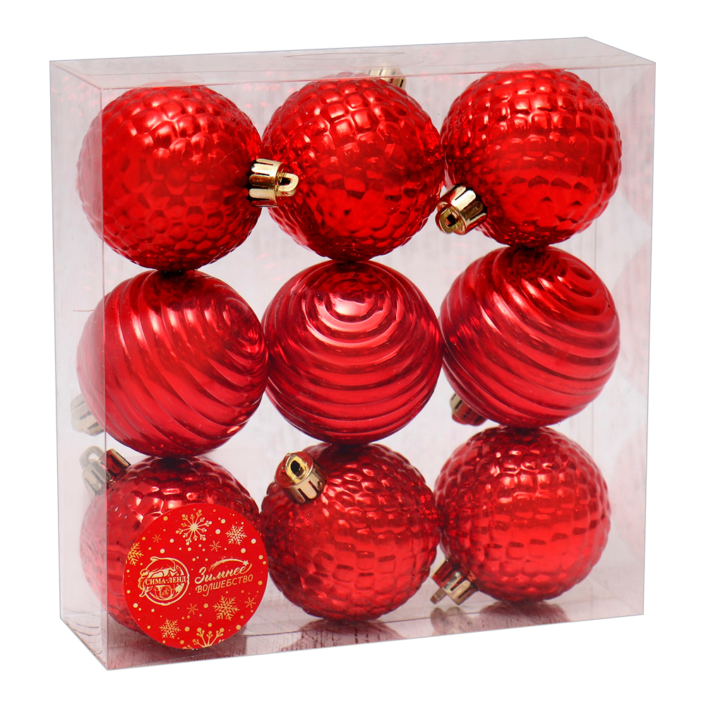 Набор новогодних шаров 6531951 Нерея 6 см, красный, 9шт