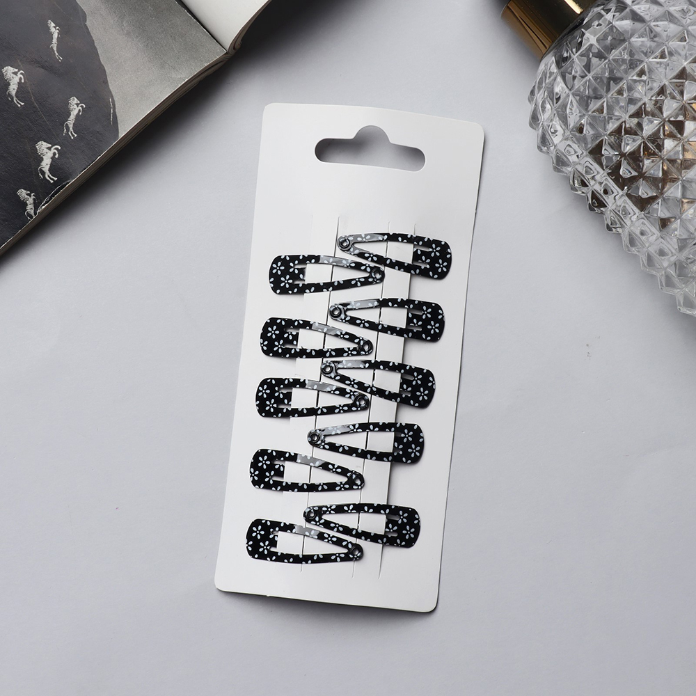 картинка Зажим для волос 9709053 Лира, черный, с ромашками, 10 шт 3 см 