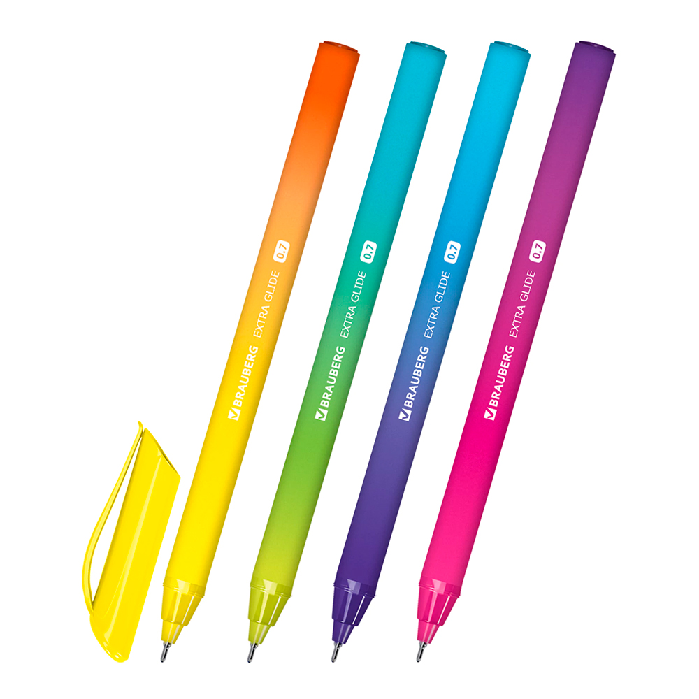 Ручка шариковая масляная Brauberg 144263 Extra Glide DZ, трехгранная, корпус ассорти, игольчатый наконечник 0,7 мм, линия 0,5 мм, синяя, 1 шт