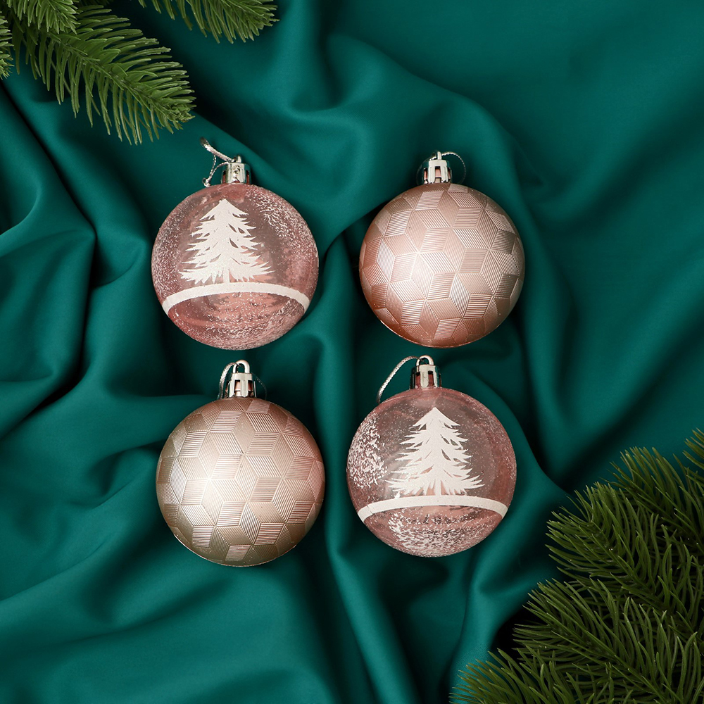 Набор новогодних шаров 9510273 Зимняя сказка, пластик 5,5 см, розовый, 4шт