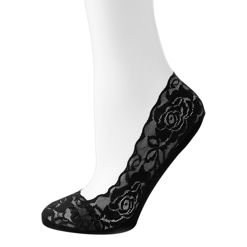 Подследники капроновые Oemen 8012 кружевные хлопк. подошва, силикон на пятке, размер 23-25, черный