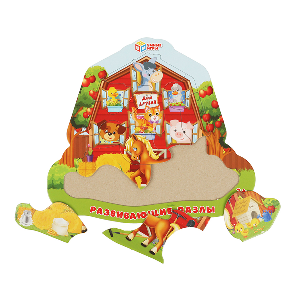 картинка Пазл Умные игры 4650250583981 Домашние животные, фигурный в рамке, 15 элементов 