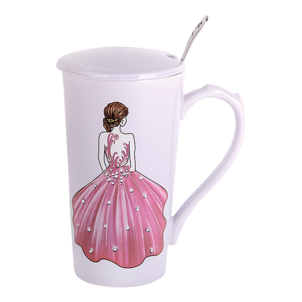 Кружка заварочная 5105 с крышкой и ложкой Fly Lady (4 дизайна), фарфор, 420 мл