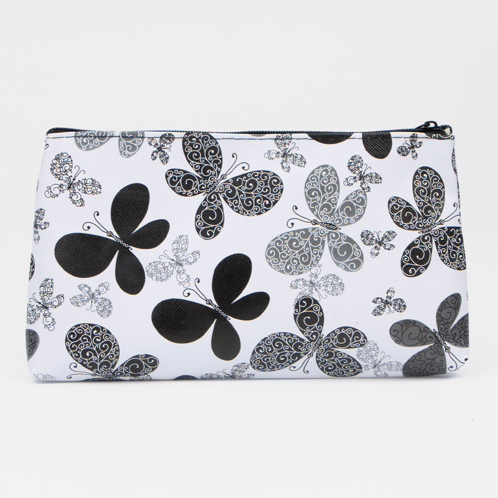 картинка Косметичка 4455137 на молнии 19*2*10 см, искусственная кожа, бело-чёрный 