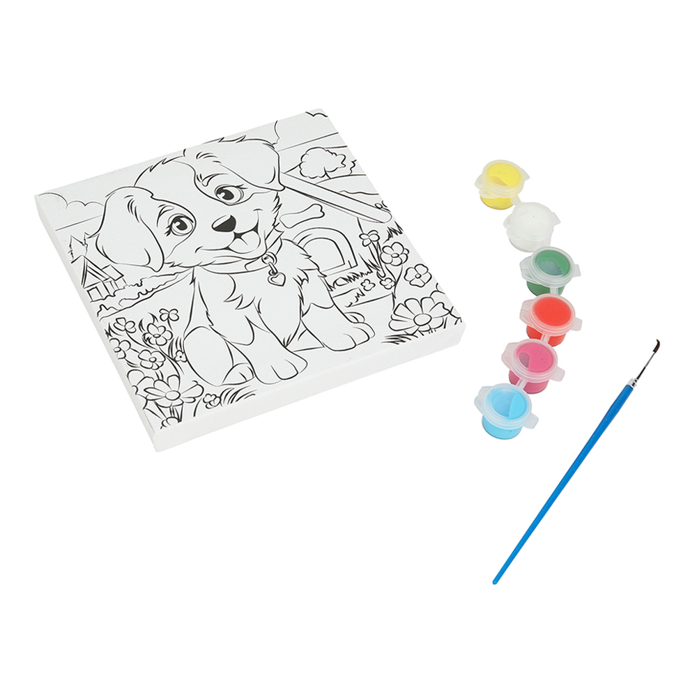 картинка Набор для творчества MultiArt CANV15X15-118890 холст для росписи Щенок у будки, 15*15 см 