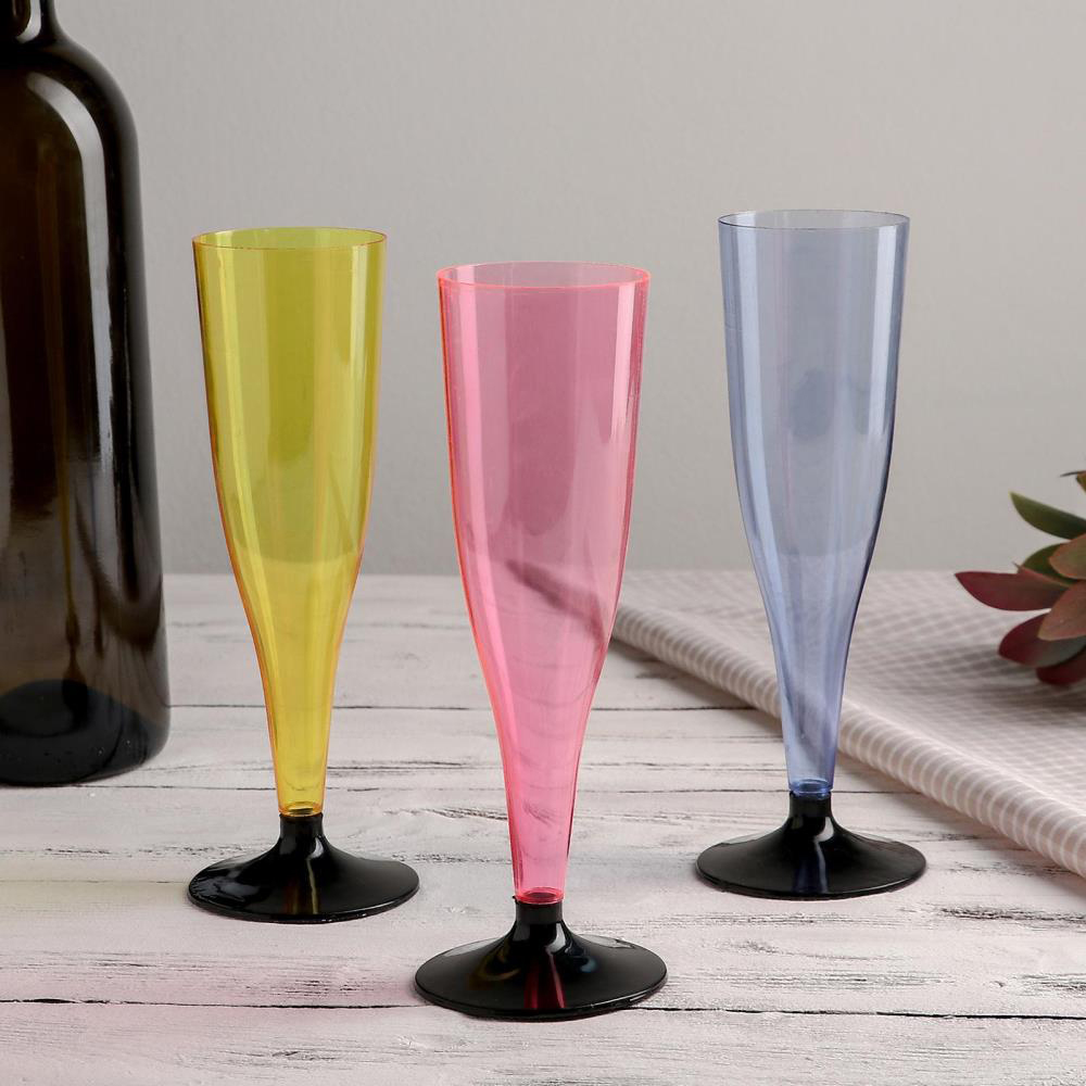 картинка Од.п бокал 4655696 Флютэ, для шампанского 0,1 л, полистирол, прозрачный, в ассортименте, 6 шт 