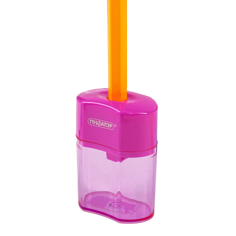 Точилка Пифагор 228437 Ergo с контейнером, пластиковая, в ассортименте