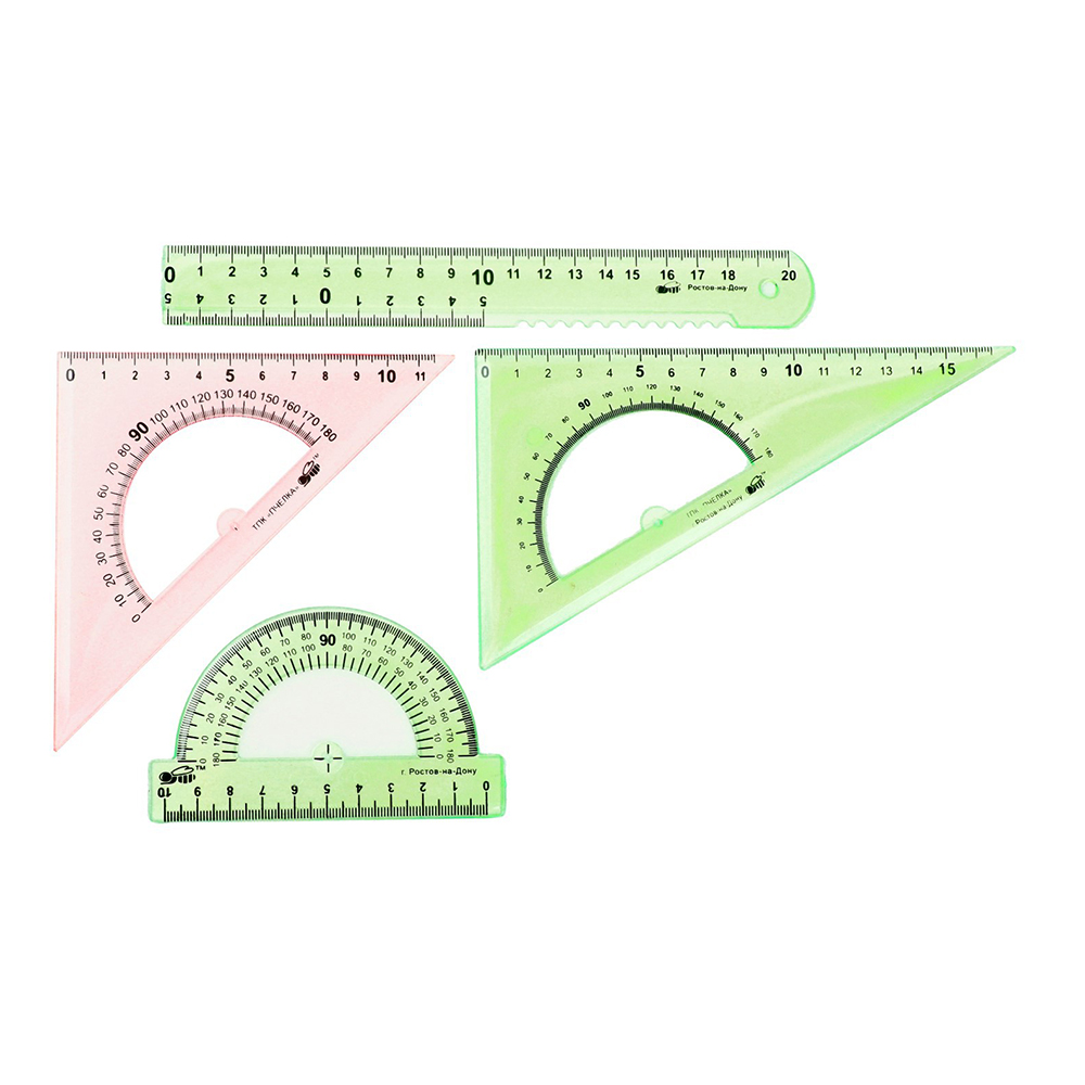 Набор чертежный Calligrata 5598630 линейка 20 см, 2 треугольника, транспортир, пластик, в ассортименте, прозрачный