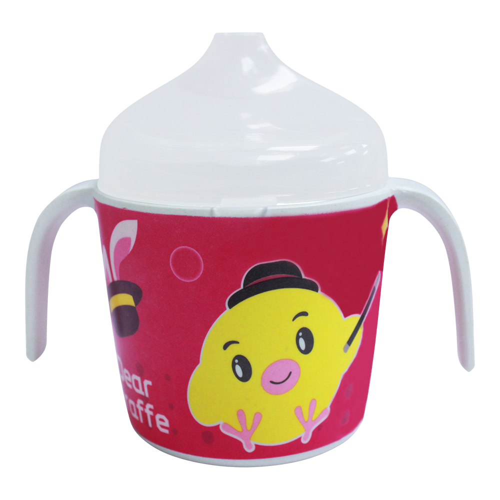 Поильник PDB-03 с крышкой детский Животные 12*7,8*10,6 см, бамбуковое волокно, пластик, в ассортименте, 180 мл