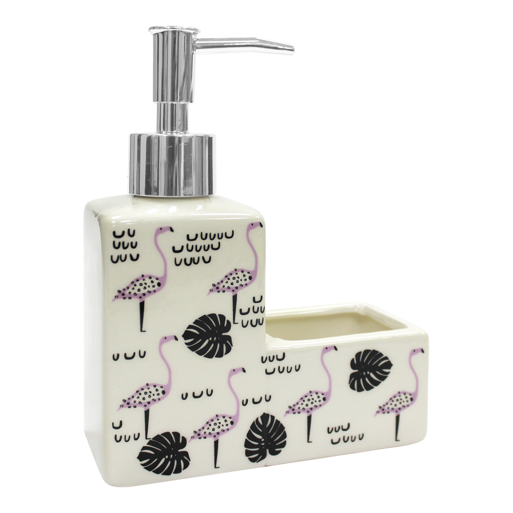 картинка Дозатор для моющих средств DMSG-03 с губкой, 14*6*17 см, керамика, поролон, в ассортименте 