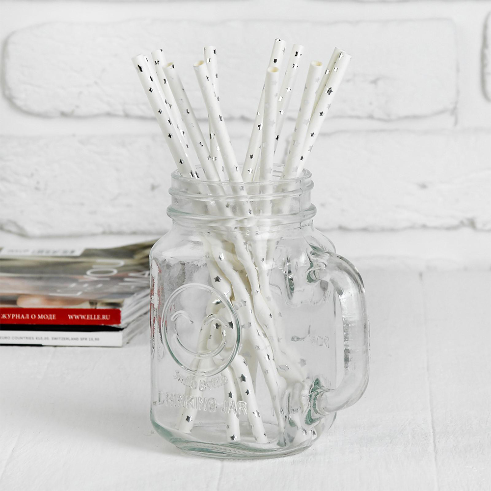 Трубочки 1498617 для коктейля Звёздочки,12 шт, серебряный