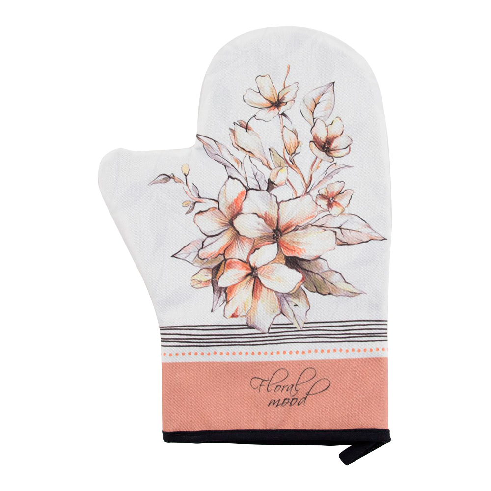 Прихватка-варежка Этель 4523387 Floral mood, саржа, 100% хлопок, 20*28 см, бежевый