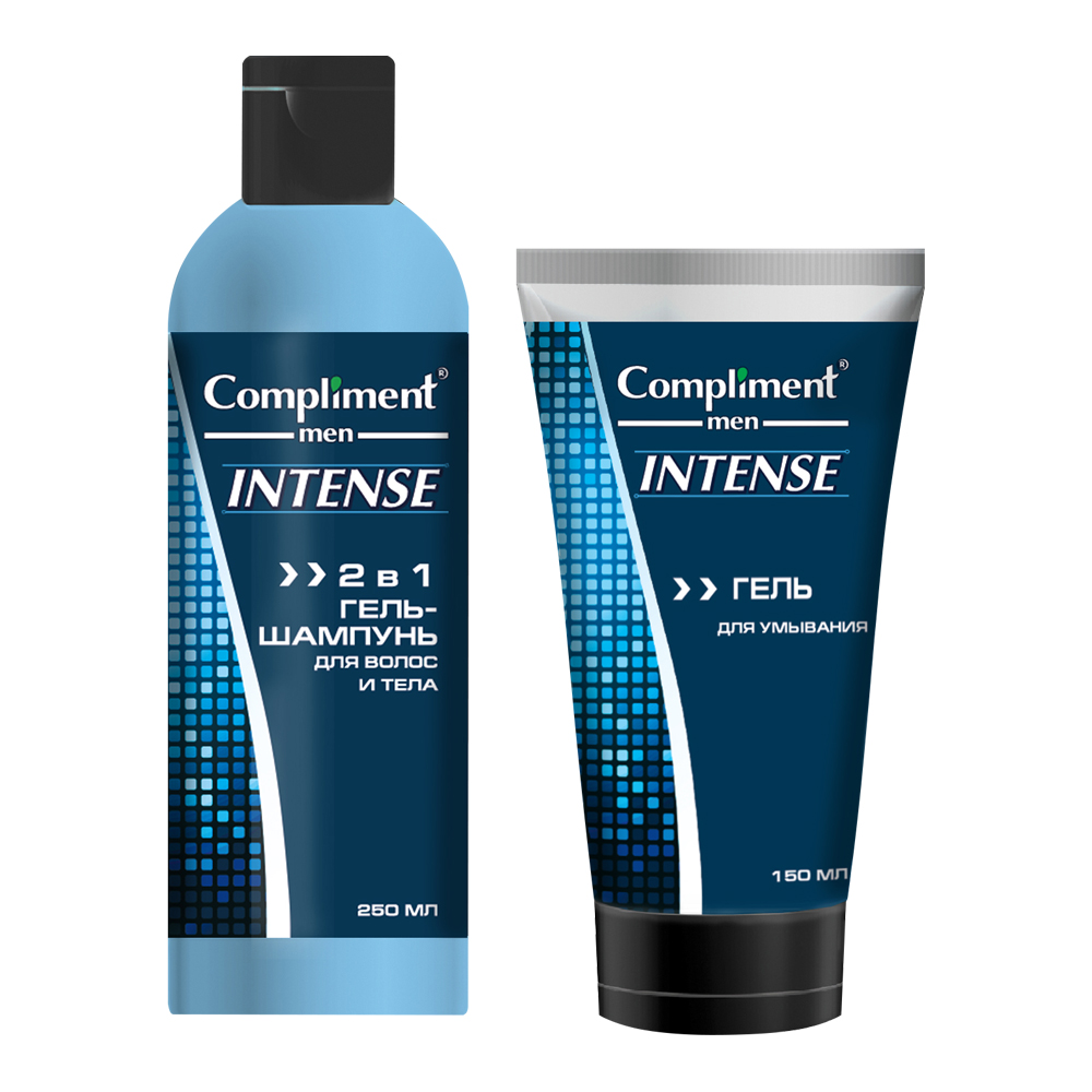 картинка Набор подарочный Compliment Men №1930 Intense (Гель-шампунь для волос 2 в 1 250 мл + гель для умывания 150 мл), мужской 