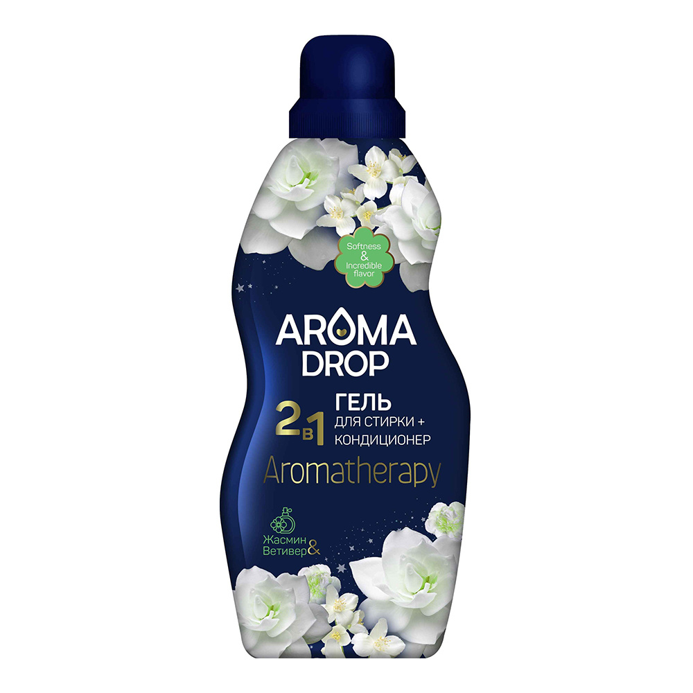 картинка Гель для стирки Aroma Drop Aromatherapy + кондиционер 2 в 1, Жасмин и Ветивер, 1 л 