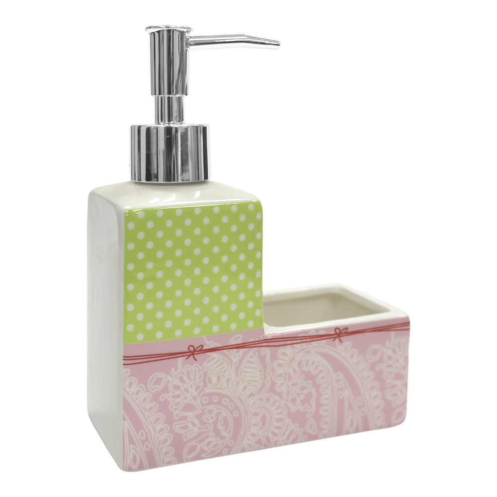 картинка Дозатор для моющих средств DMSG-01 с губкой, 14*6*17 см, керамика, поролон, в ассортименте 