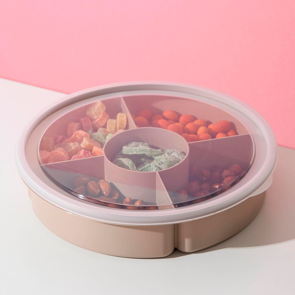 Менажница 6628156 с крышкой, 5 секций, цвет: капучино, пластик