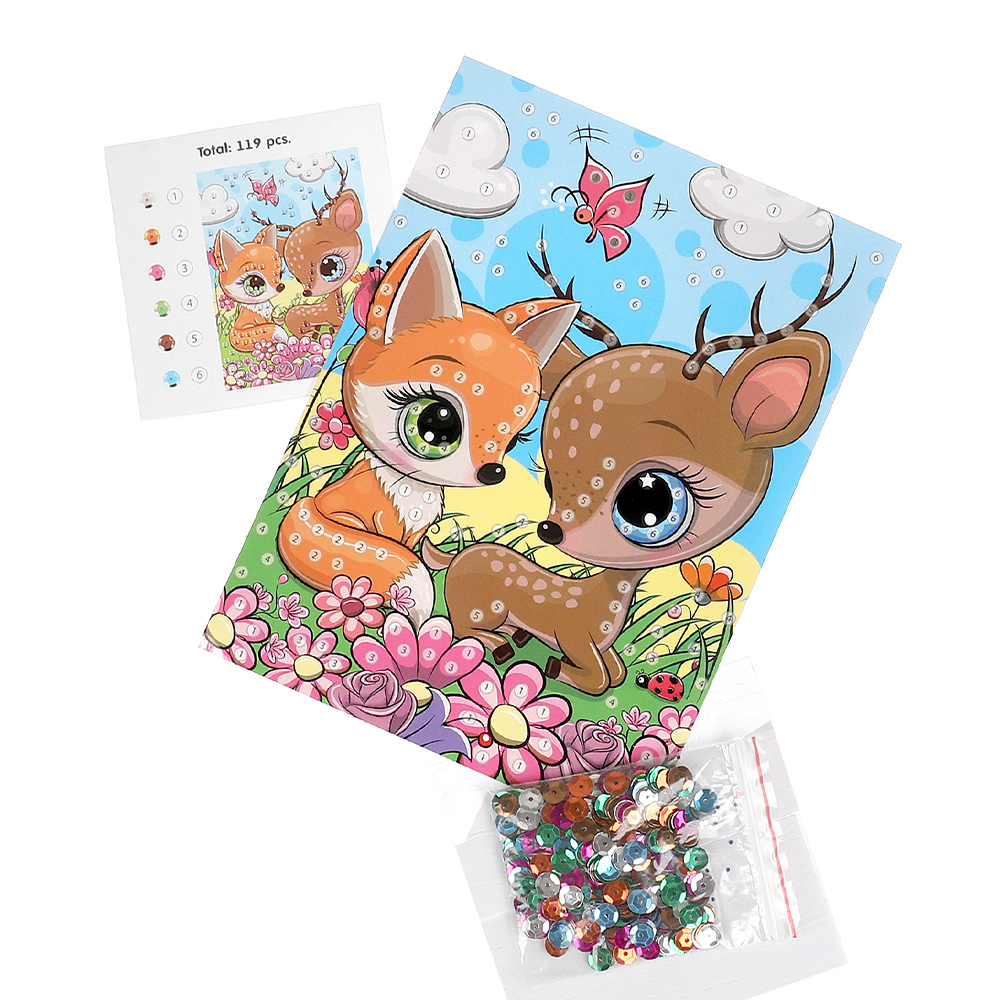 картинка Аппликация MultiArt SEQPACK-112291 из пайеток, Друзья с большими глазами, 17*23 см 