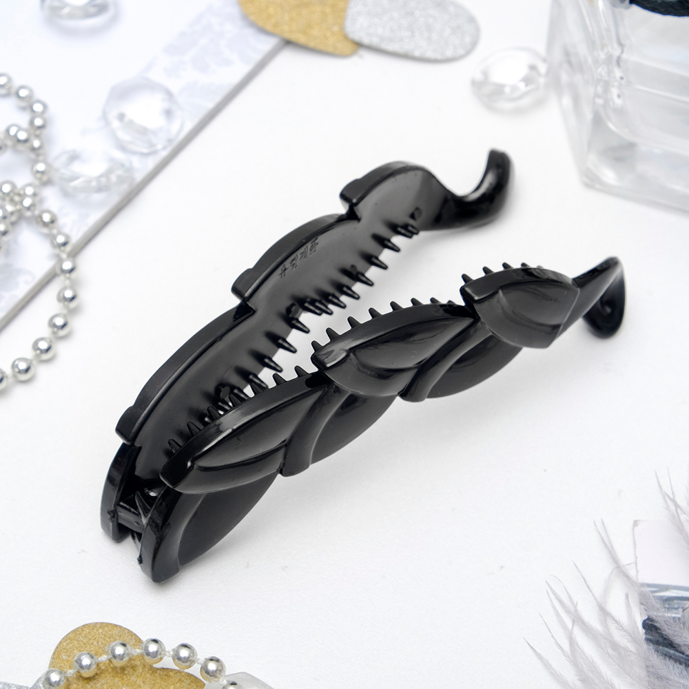 картинка Заколка-банан для волос 4098433 Классика листочки, 10 см, черный 