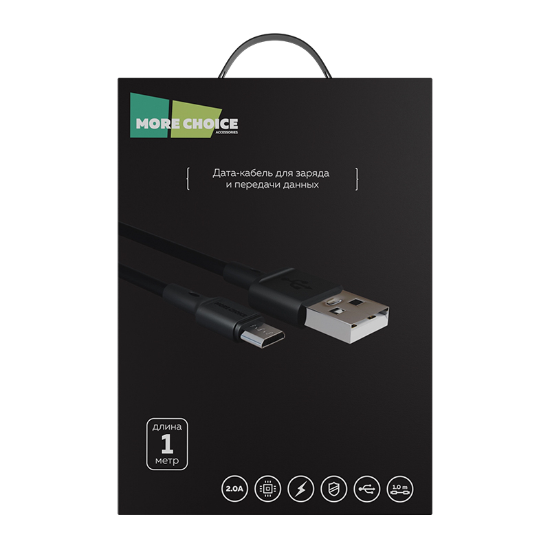 картинка Дата-кабель для зарядки MoreChoice K19m 1м USB для micro USB 2.0А, черный, 1 м 