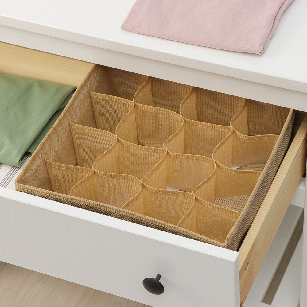 Кофр Доляна7530167 для хранения белья Гусиная лапка, 16 ячеек 32*24*12 см, бежевый