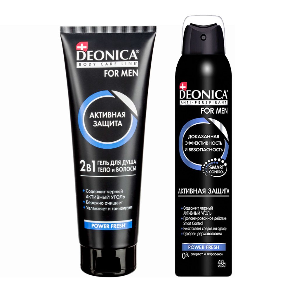 картинка Набор подарочный Deonica For Men Активная защита (антиперспирант 200 мл+гель для душа 2 в 1 250 мл), мужской 