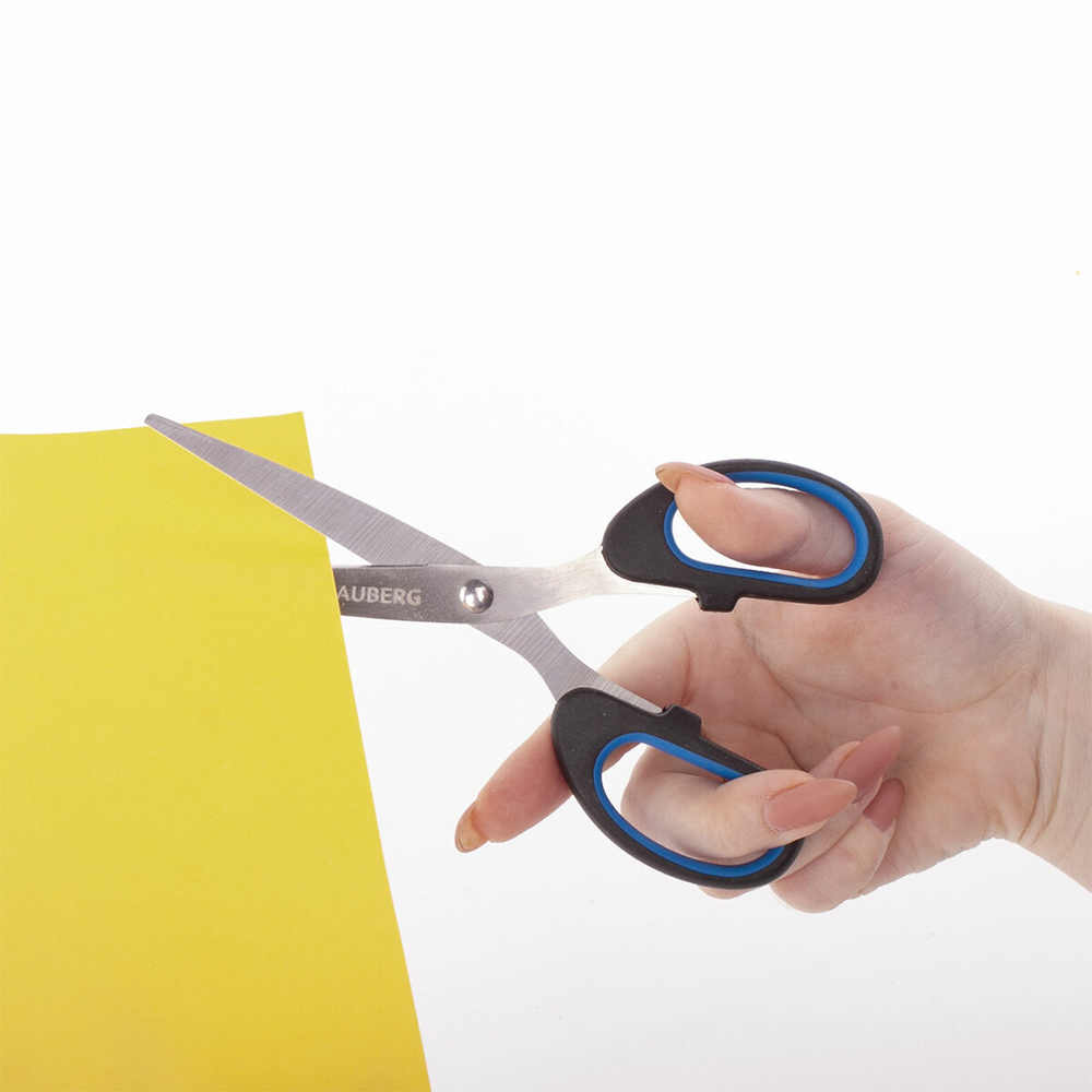 Ножницы канцелярские Brauberg 236447 Classic+, цвет: черно-синий, классической формы, 160 мм