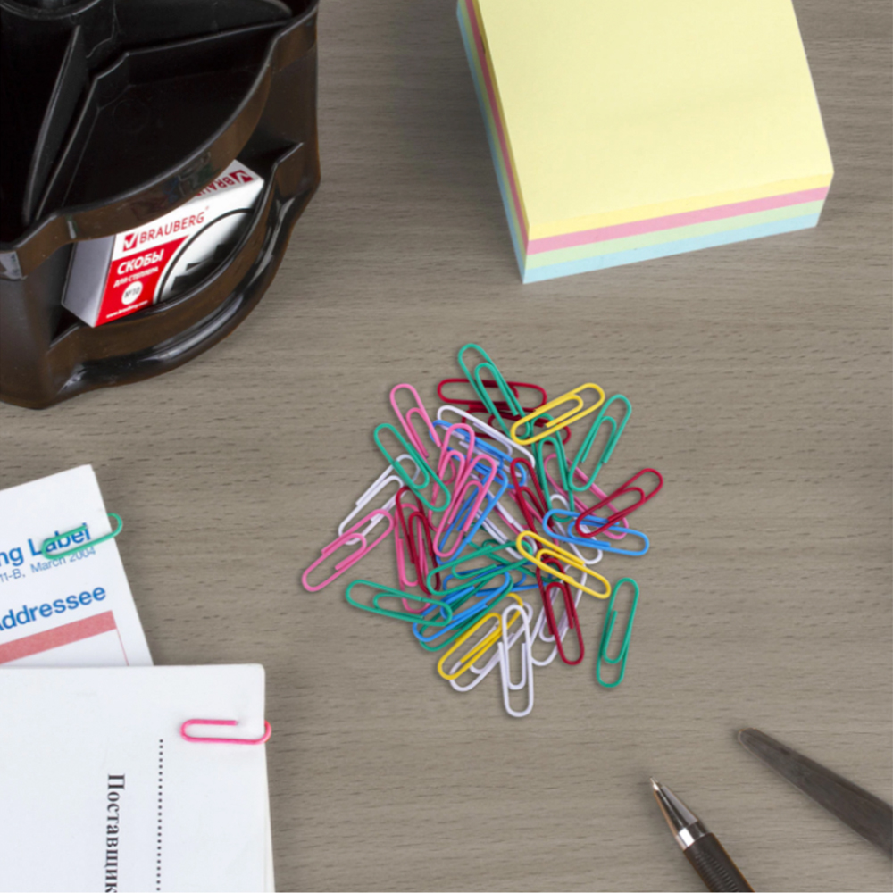 Скрепки Staff 226821 Manager, цветные в картонной коробке 28 мм, 100 шт