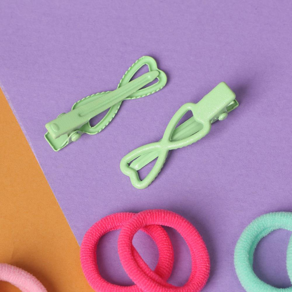 картинка Набор для волос 10309437 Карамель (10 резинок 1,5 см + 2 зажима 3 см), сердечки, зеленый 