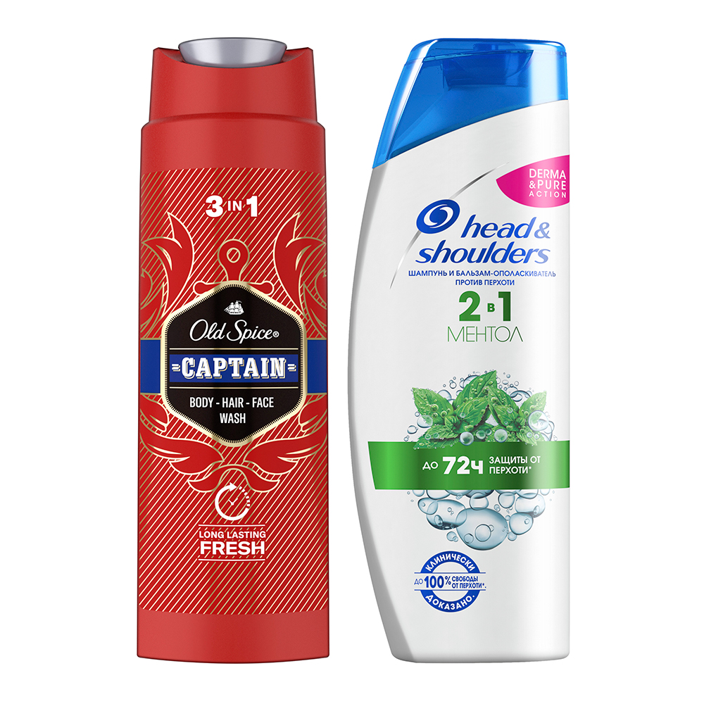 картинка Набор подарочный Head & Shoulders (шампунь от перхоти 2 в 1 Ментол + Old Spice Captain гель для душа 200 мл), мужской 
