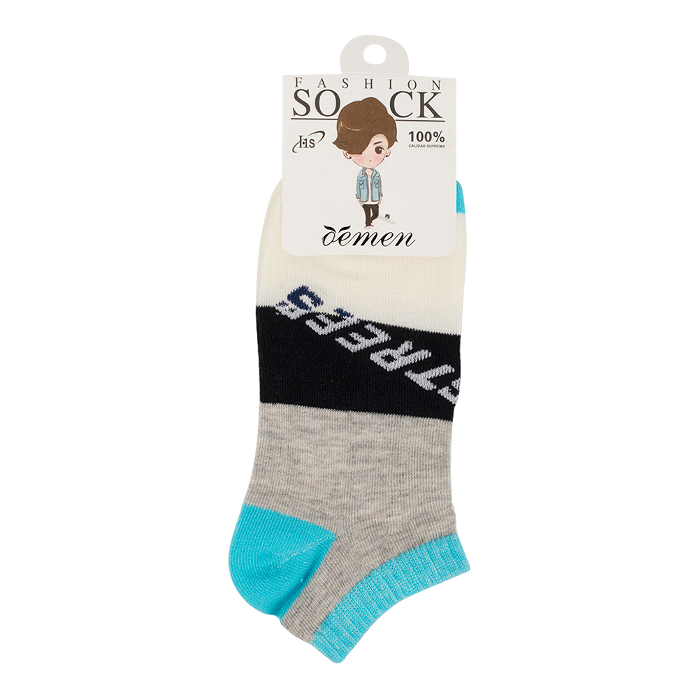 Носки детские для мальчиков Oemen NA3008 с контрастными полосами и надписью вдоль середины, размер 24-26, в ассортименте