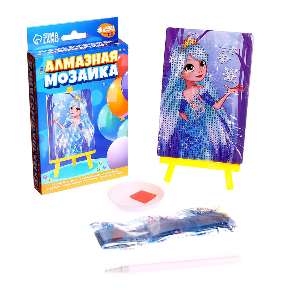 картинка Мозайка Школа талантов алмазная 7402662 Снежная принцесса, с частичным заполнением, Картон, пластик, 10*15 см 