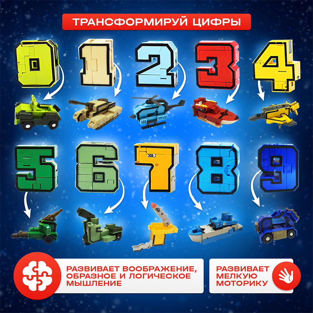 картинка Робот-трансформер 4445353 Робоцифры, 10,5*2,5*14 см, пластик, в ассортименте 