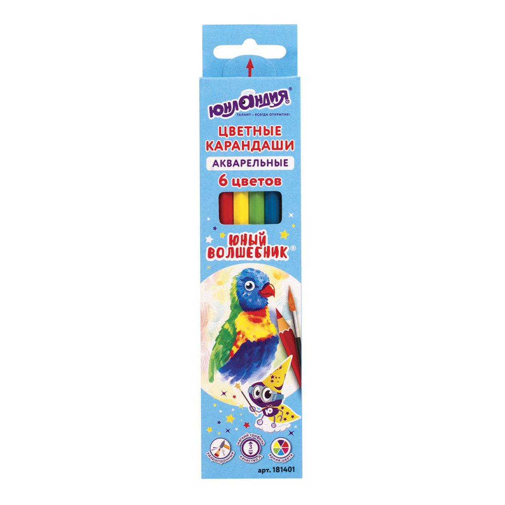 Карандаши цветные Юнландия 181401 Юный волшебник, шестигранные, заточенные, 6 шт