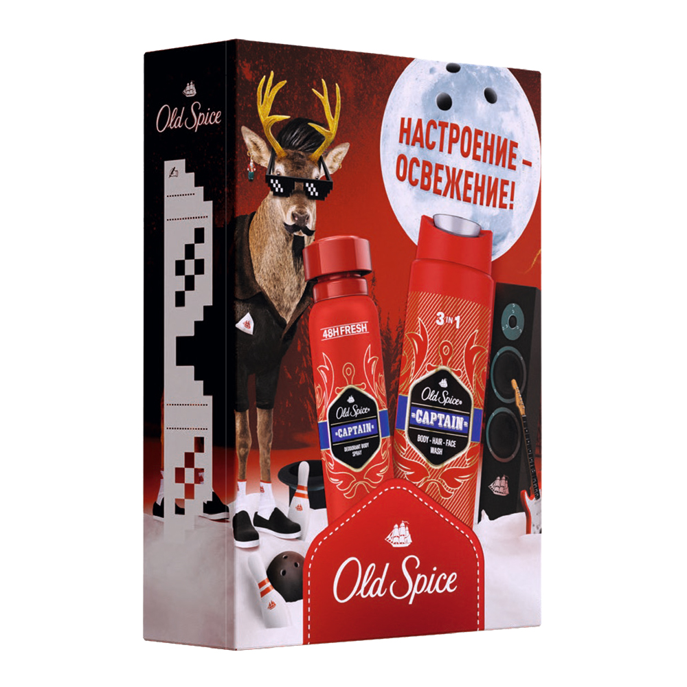 картинка Набор подарочный Old Spice Captain (дезодорант - спрей 150 мл + и гель для душа 3 в 1 250 мл), мужской 