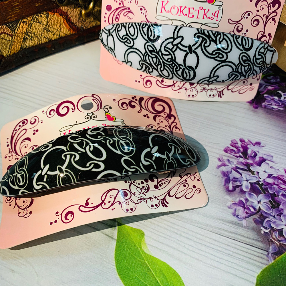 картинка Заколка-автомат для волос 656-035 Кокетка - Цепочка, овал, 2 цвета, в ассортименте, 9,5 см 