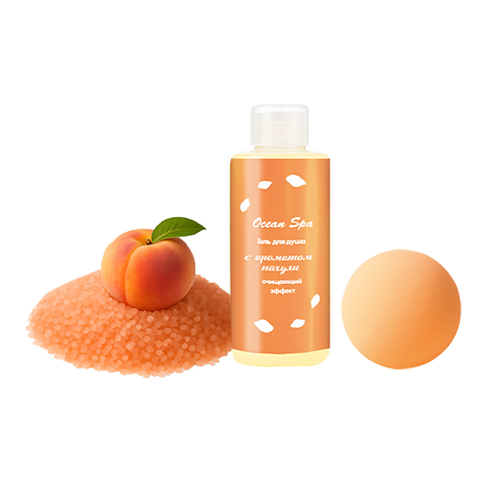 картинка Набор подарочный Ocean Spa, Персик и пачули (гель для душа + бурлящий шар +соль с перламутром), женский 