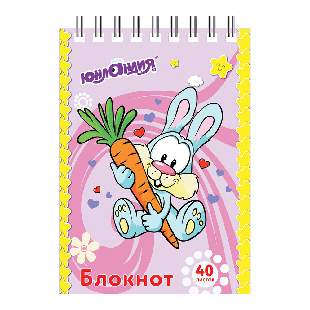 Блокнот Юнландия 129860 Мультяшки, А7 75*105мм, гребень, в клетку, 40 листов