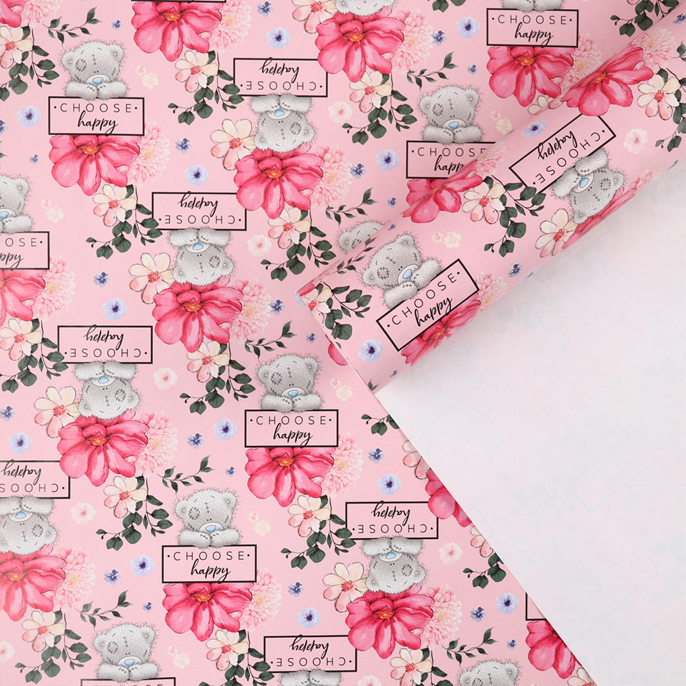 Бумага упаковочная 7412303 глянцевая, Цветы 100*70 см, розовый