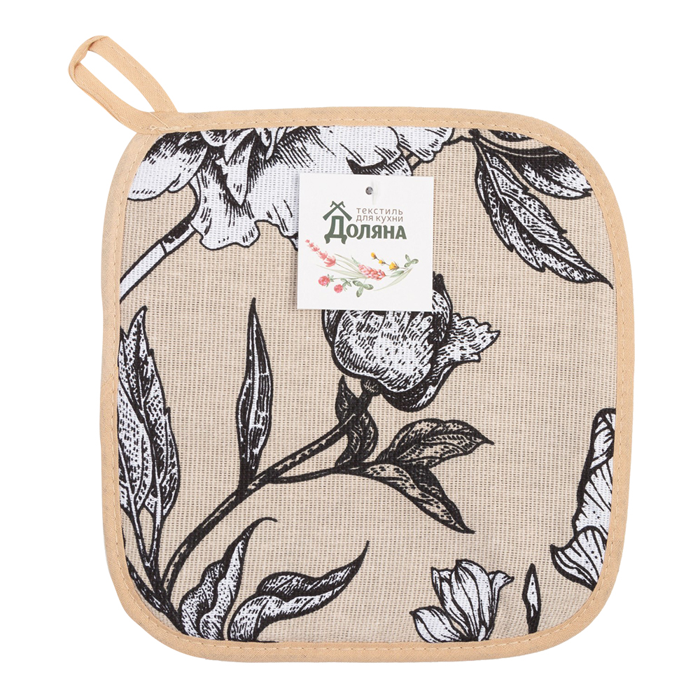 Прихватка Доляна 7587366 Blooming garden 19*19 см, бежевый, белый, 1 шт