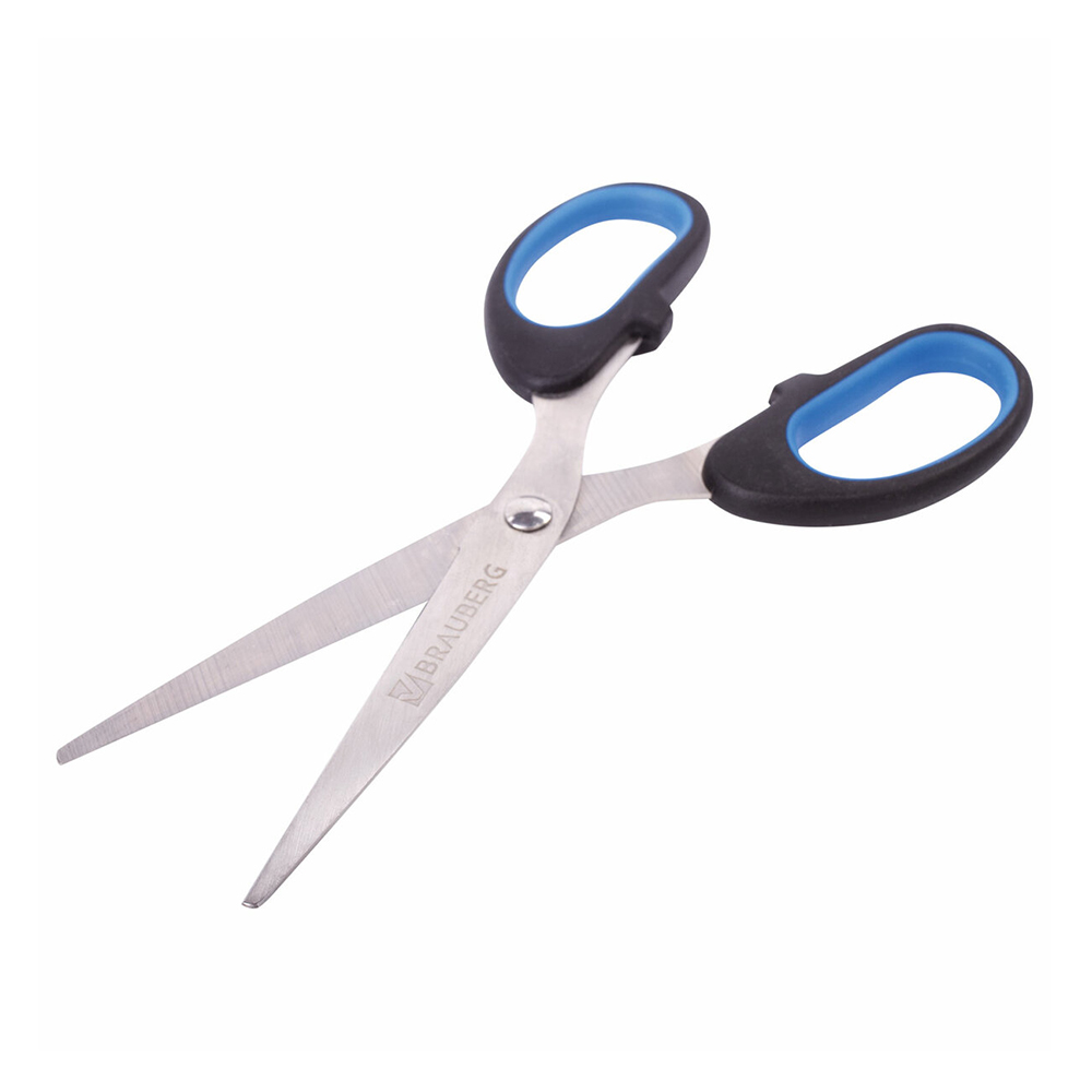 Ножницы канцелярские Brauberg 236447 Classic+, цвет: черно-синий, классической формы, 160 мм